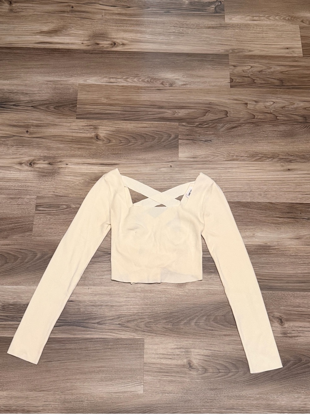 Crisscross Crop Long Sleeve Top in Cream